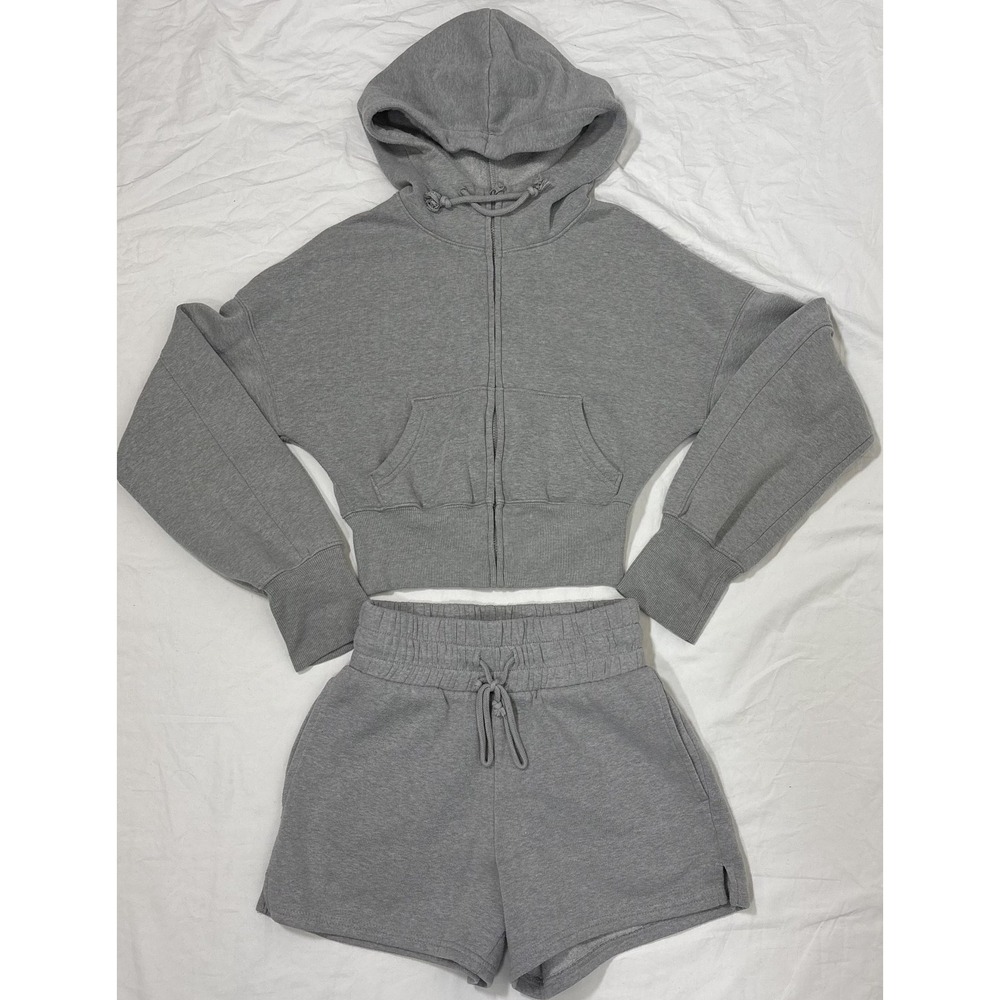 Wild Fable Womens Two Piece Outfit Set Gray Long Sleeve Hooded Fleece Cozy XS
